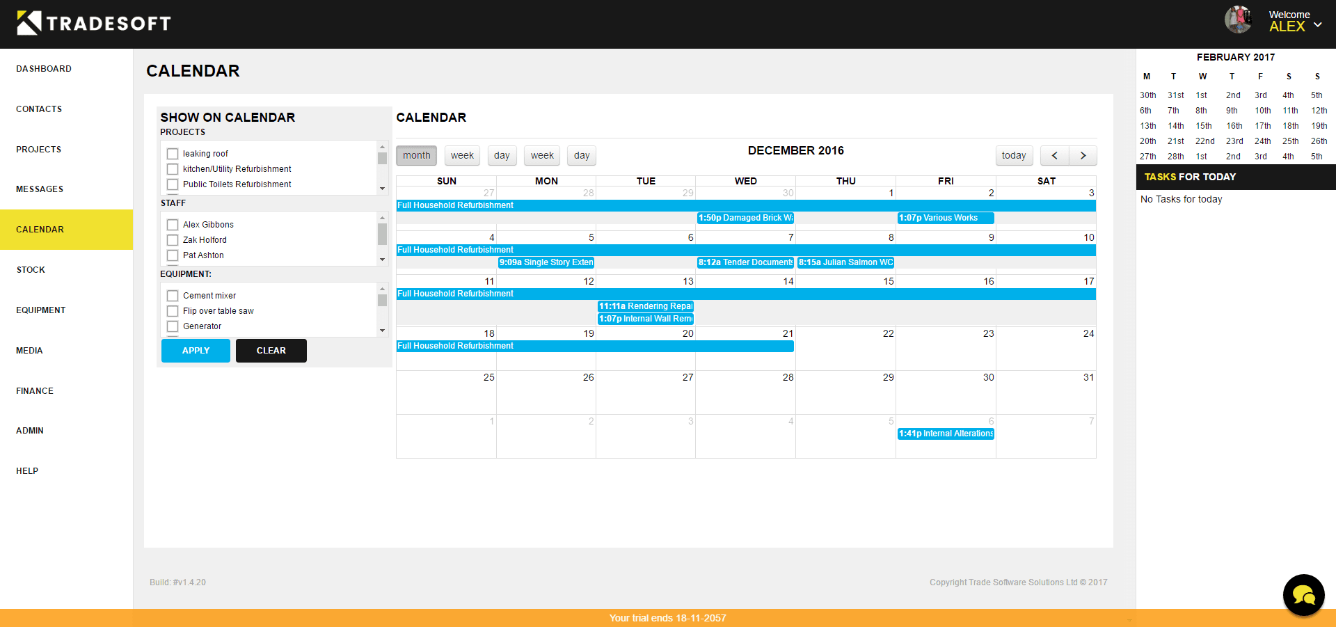 Tradesoft Calendar Screenshot