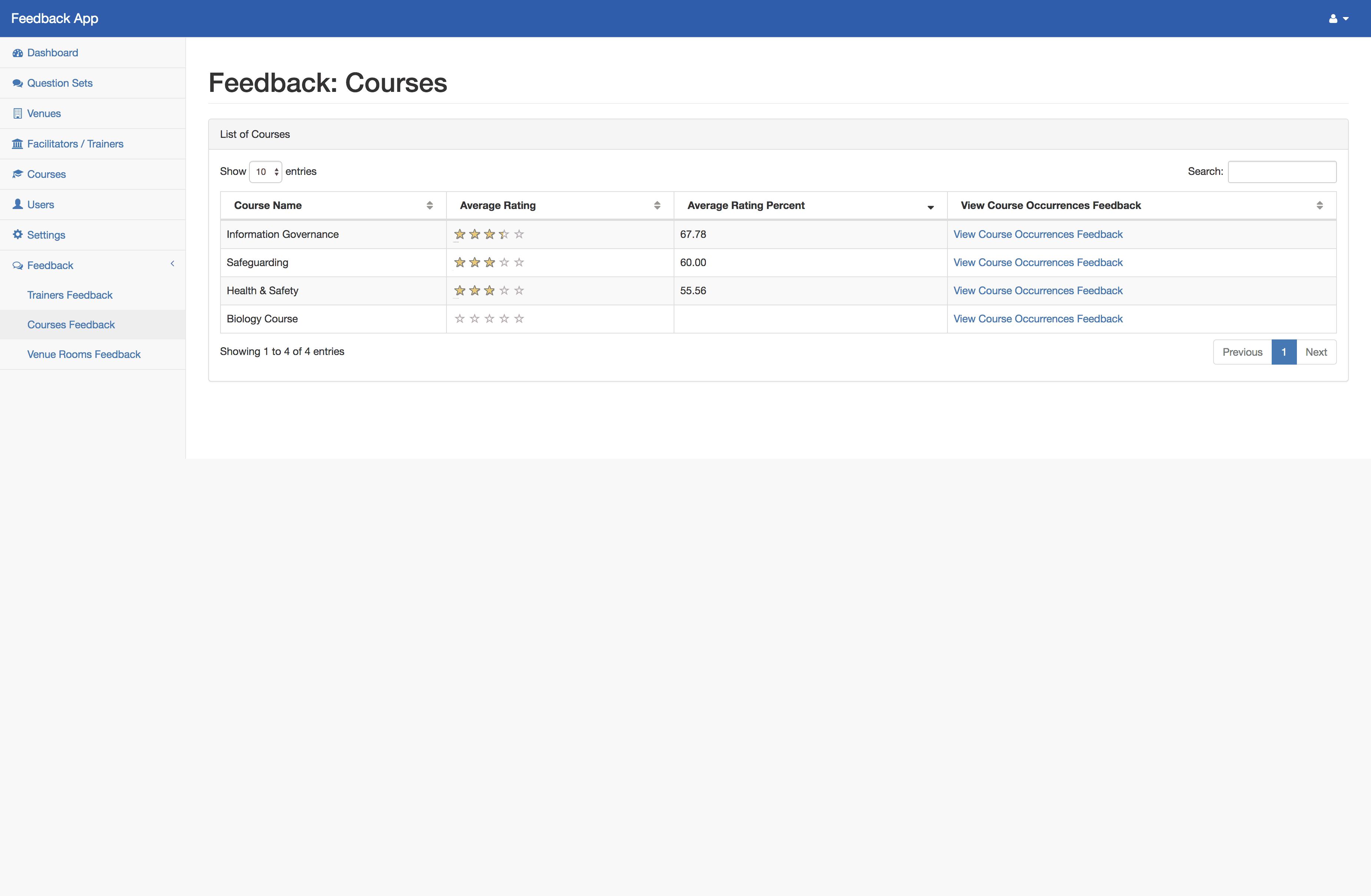 Feedback Page Screenshot